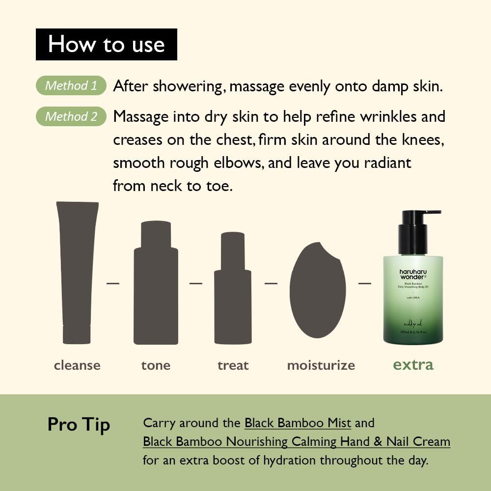 image:imageHARUHARU wonder Black Bamboo Daily Smoothing Body Oil Fast Absorption Lightweight NonGreasy Deeply Hydrating Locks in Moisture Softens amp Nourishes Skin With Almond amp Argan Oil 676 fl oz