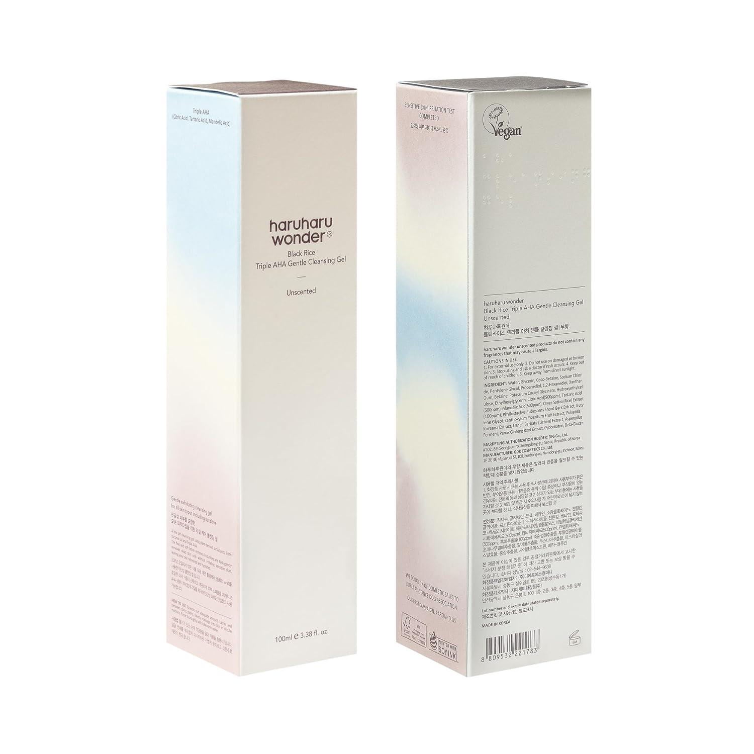 image:imageHARUHARU wonder Black Rice Triple AHA Gentle Cleansing Gel Hydrating Cleansing gel Gentle exfoliating Vegan Travel essentials Korean Skincare 338 fl oz34 Fl Oz Pack of 1