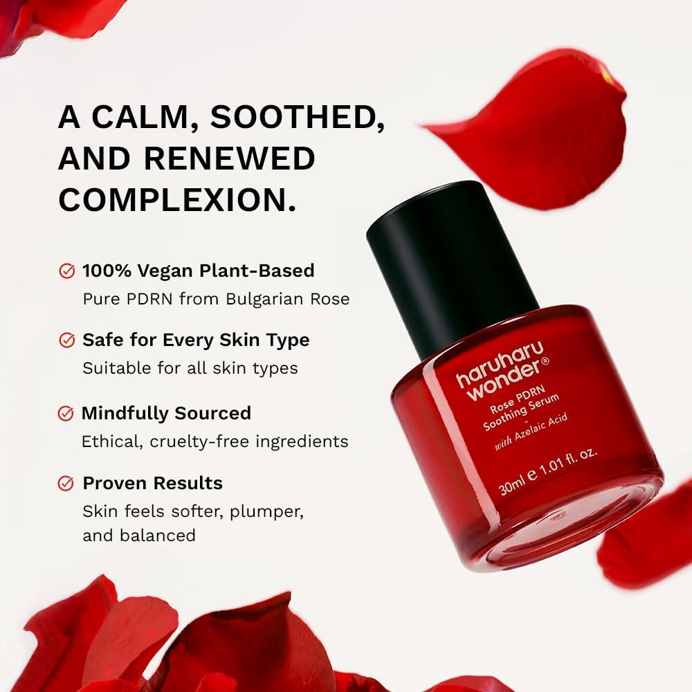 image:imageharuharu wonder Rose PDRN Soothing Serum with Azelaic Acid Redness Relief Barrier Repair Bulgarian Rose Lightweight Formula for Sensitive Skin Fragrance Free Korean Skincare Vegan 101 floz